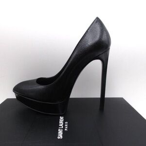 Saint Laurent Paris Janis 105 Pumps Platforms Black Leather 40.5 10.5